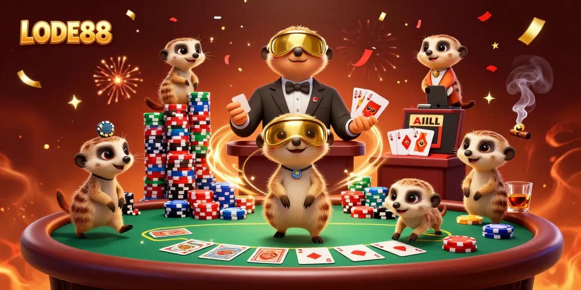 Experience thrilling gameplay at LODE88 with meerkats managing an exciting casino scene.