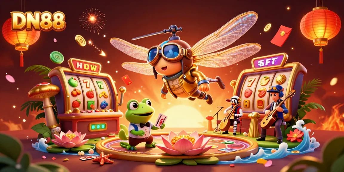 Join the excitement at DN88 with a vibrant casino scene featuring games and celebrations.