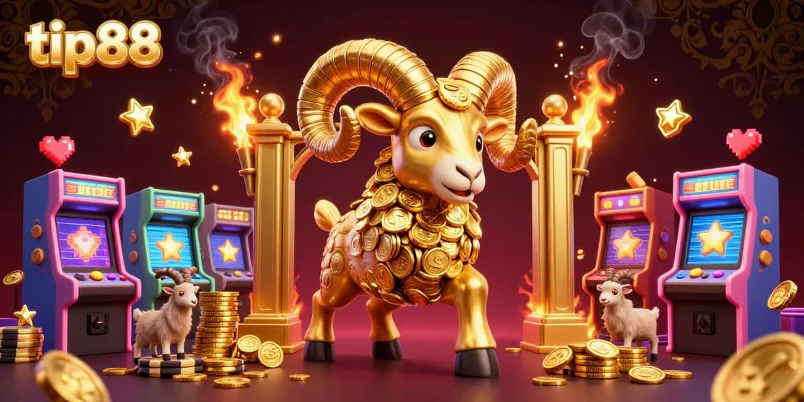Experience the thrill of tip88 with a golden ram charging through a vibrant casino scene.