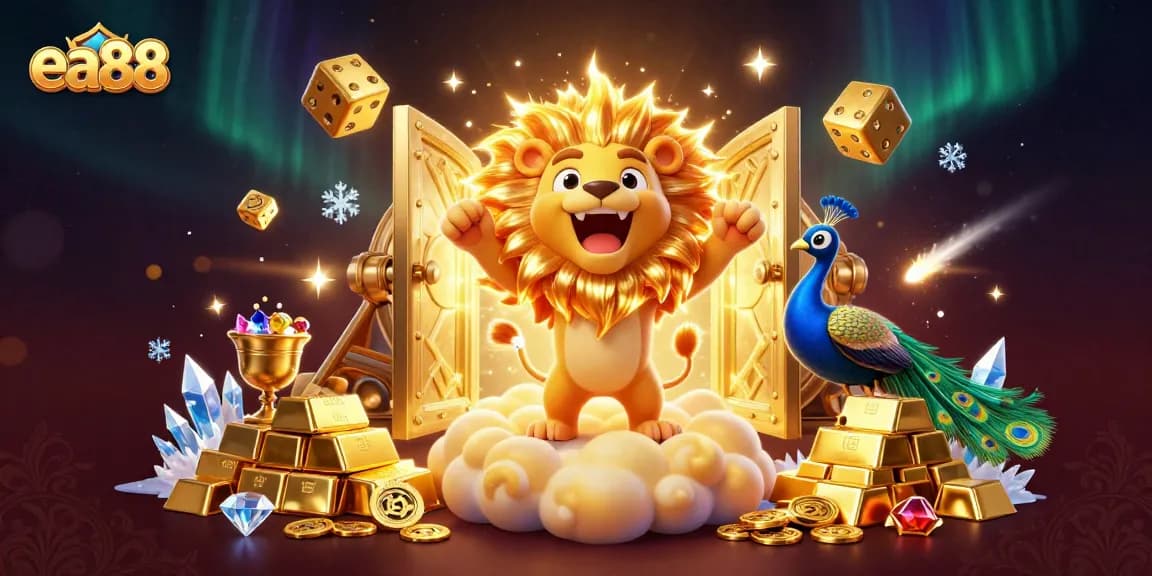 Experience the excitement of ea88 with a vibrant 3D casino scene featuring gold coins and dynamic action.