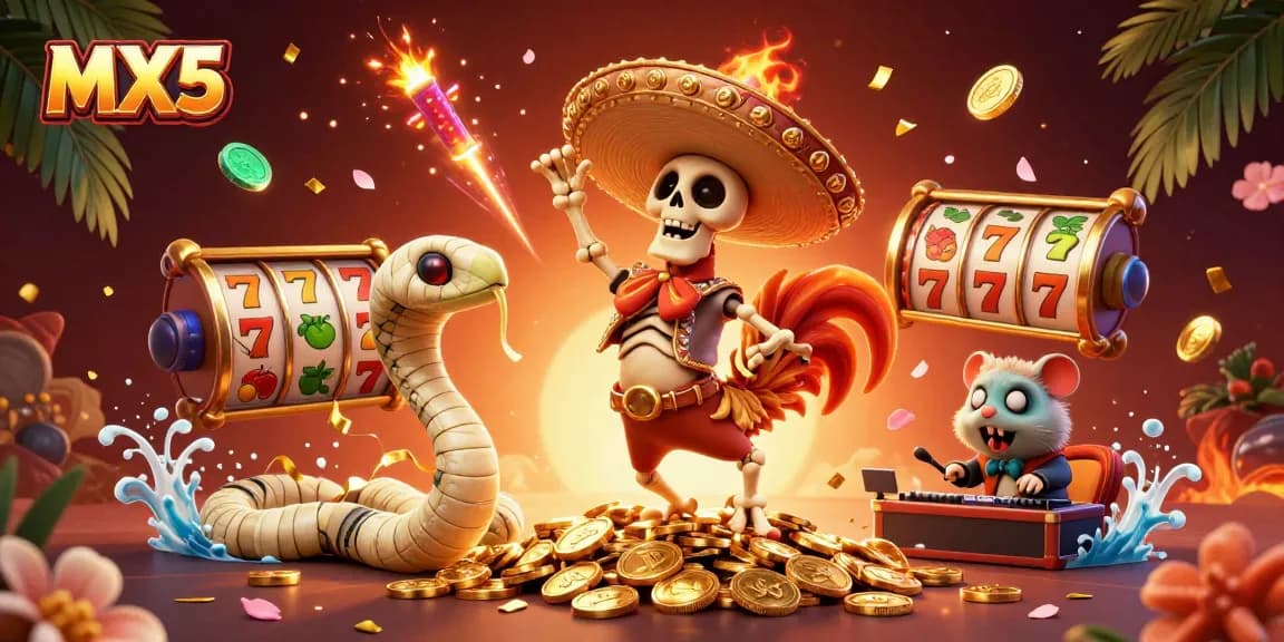 Engage with MX5's exciting slots as skeleton mariachi and friends celebrate on golden coins.