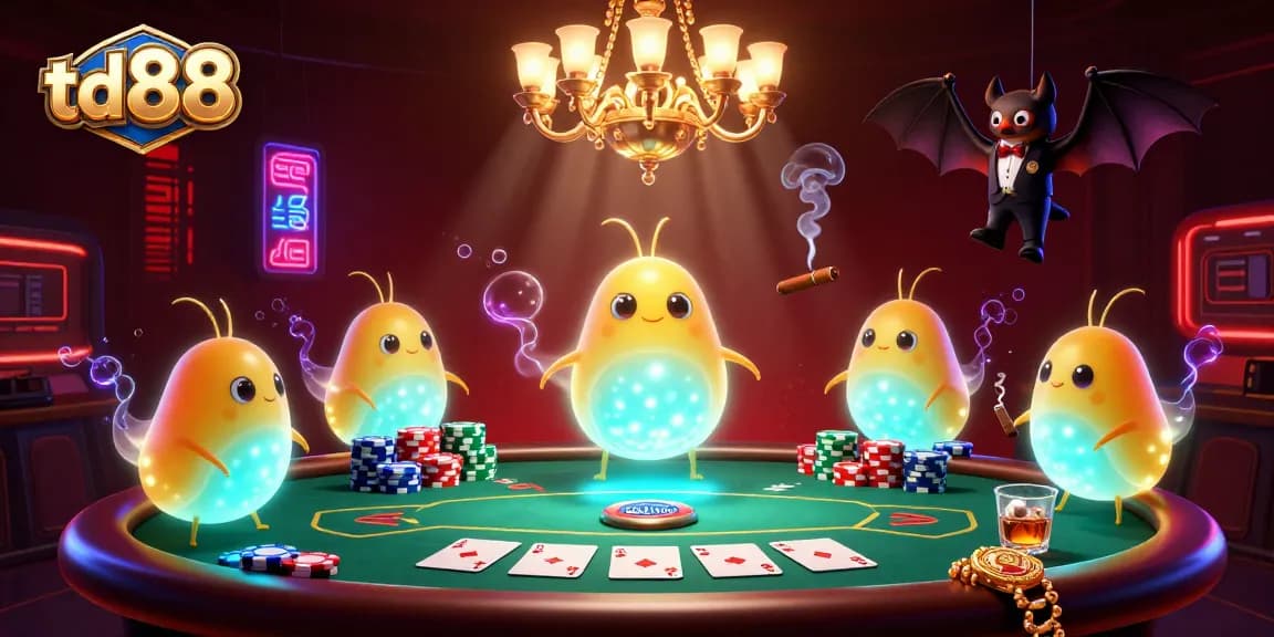 td88 glowworms illuminate a lively casino scene with poker excitement and vibrant graphics.