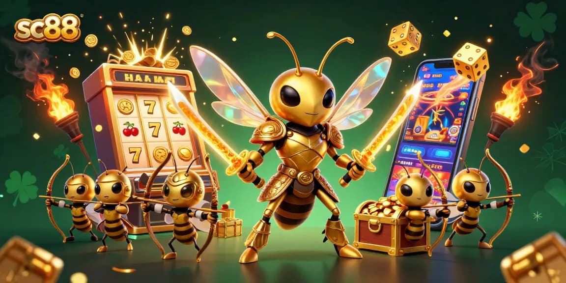 sc88's vibrant casino scene featuring a samurai hornet, golden jackpot, and immersive gaming elements