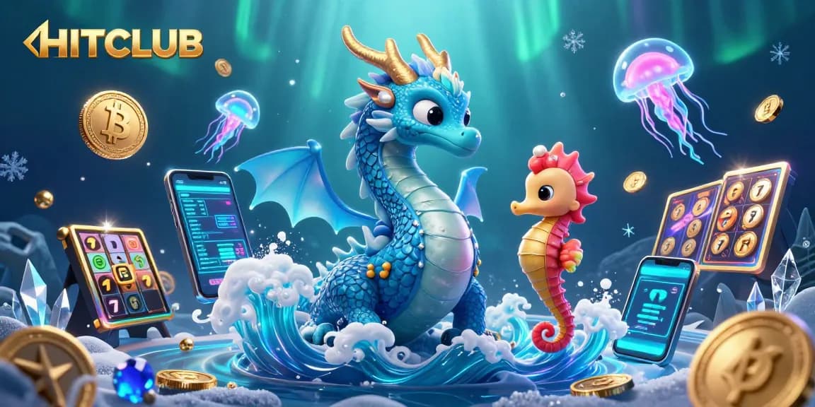 Experience non-stop gaming thrills at HITCLUB with vibrant slot reels and crypto-themed visuals.