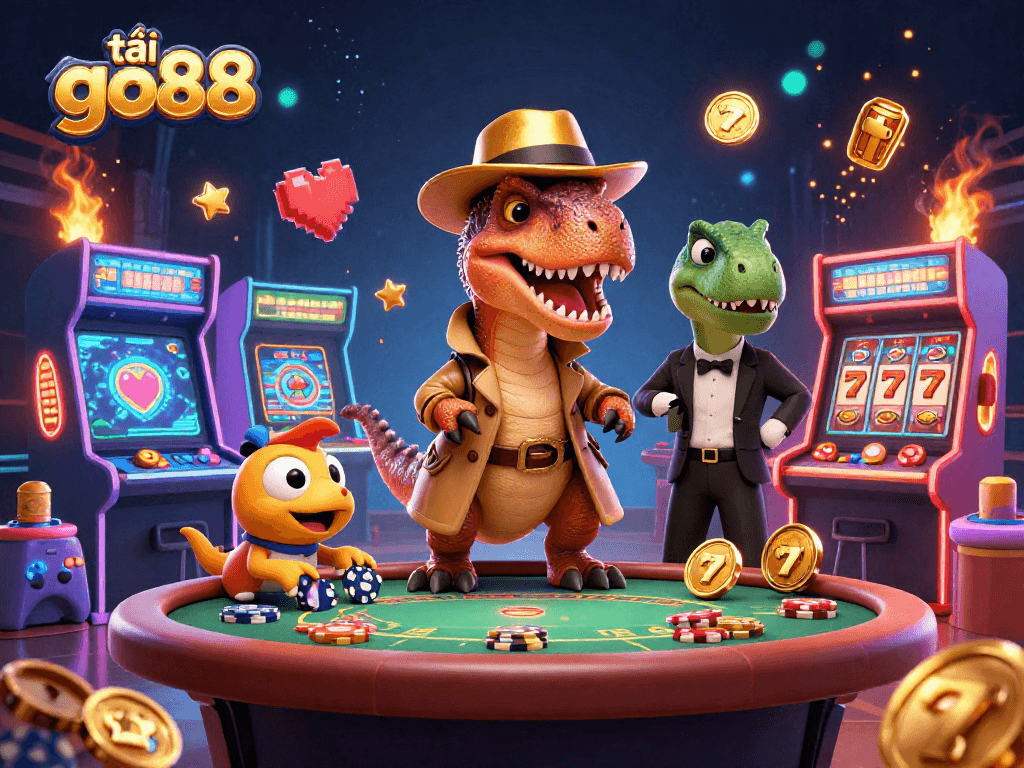 Experience the thrill of tải go88 with exciting 3D casino characters and dynamic games in vibrant illustration.