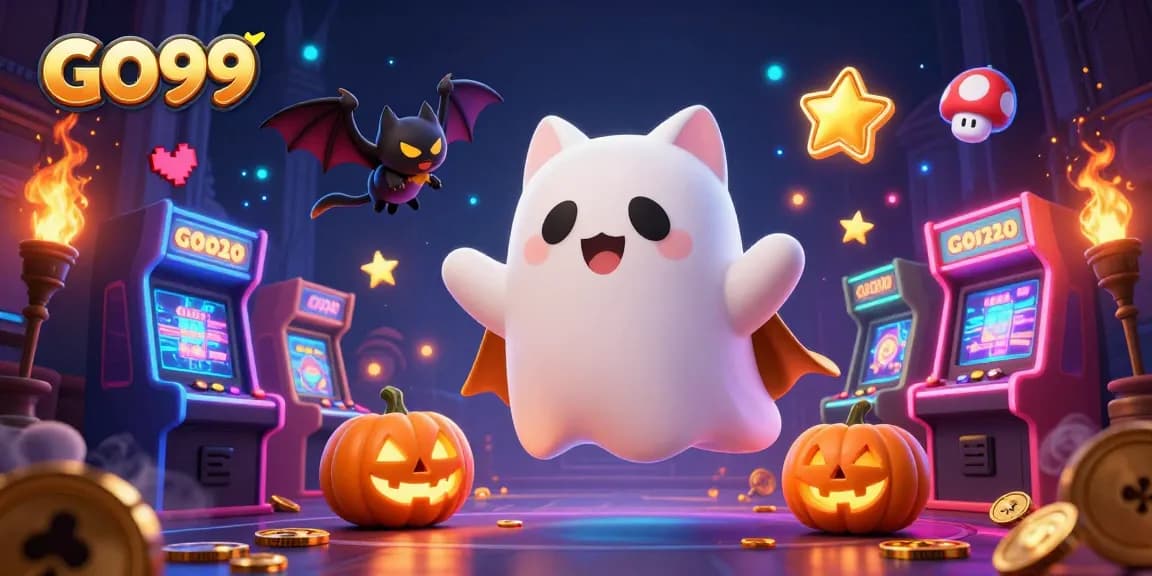 Experience exciting gameplay at GO99 with friendly characters in a haunted casino setting.