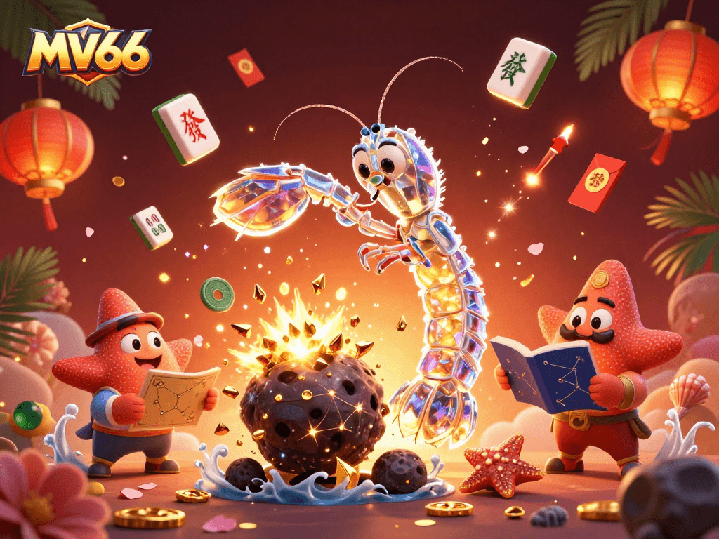 Win big at MV66 as a samurai shrimp punches through an asteroid, revealing treasures