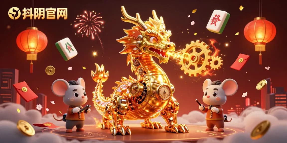 Engaging with 抖阴官网 for thrilling casino experiences, featuring a golden dragon amidst vibrant gaming elements.