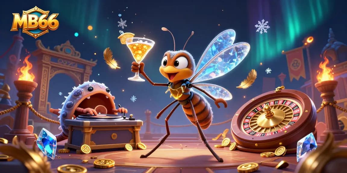 Experience thrilling gameplay with the MB66 casino mascot amidst golden casino elements.