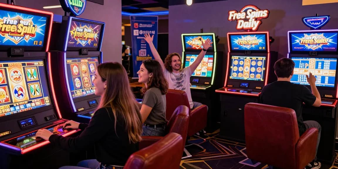 Excited players engaging with OPPA86 link slot machines in a vibrant gaming lounge.