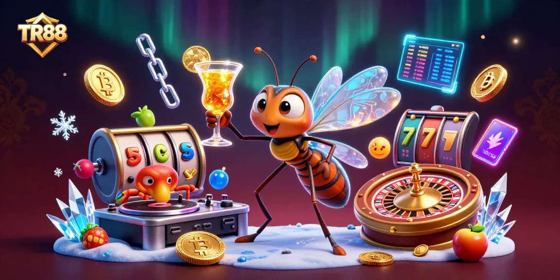 Spin to win at TR88: 3D crypto-themed casino scene with a vibrant atmosphere.