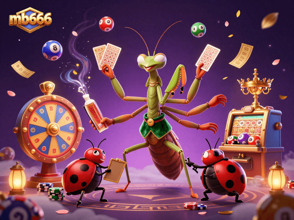 Experience the vibrant excitement of mb666 with a dynamic 3D casino scene featuring card skills and lively elements.