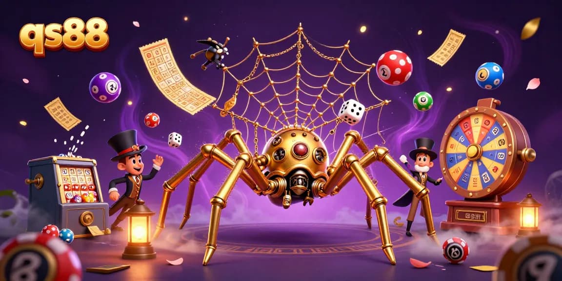 Engage with the thrilling qs88 casino, featuring a steampunk scene with colorful lottery elements.