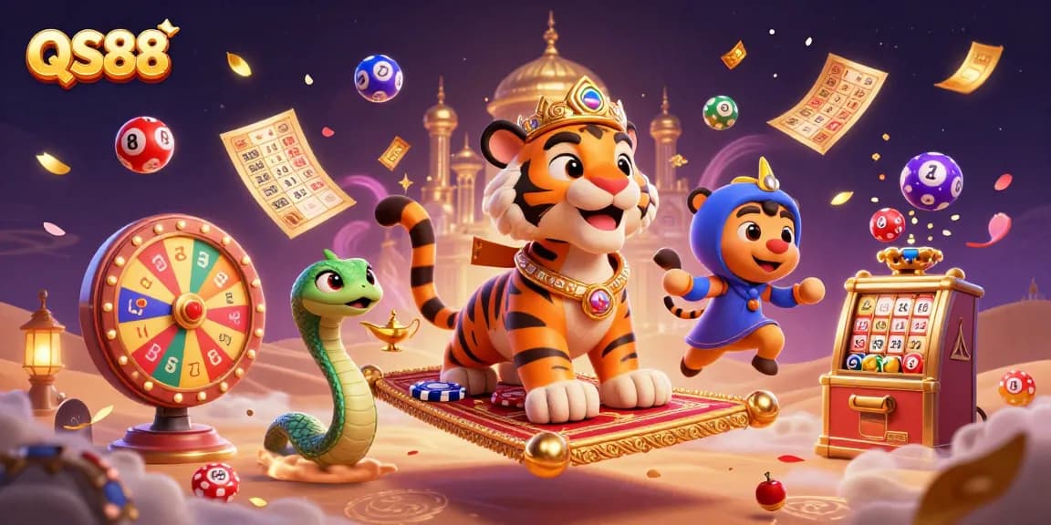 Engage with exciting gaming action at QS88 with vibrant lottery elements and enchanting characters.