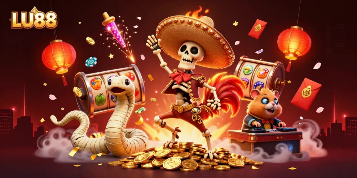 LU88 celebrates the thrill of jackpot wins with vibrant 3D casino characters and elements.