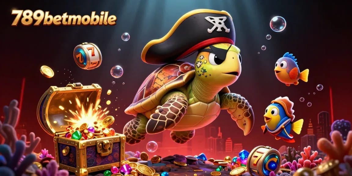 Experience the thrilling underwater adventure at 789betmobile with pirate turtle and treasure.
