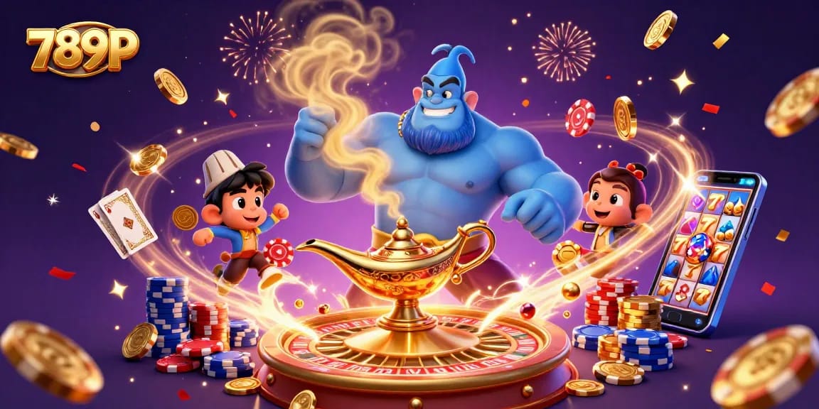 Experience the vibrant gaming world of 789P with animated casino characters and festive elements.