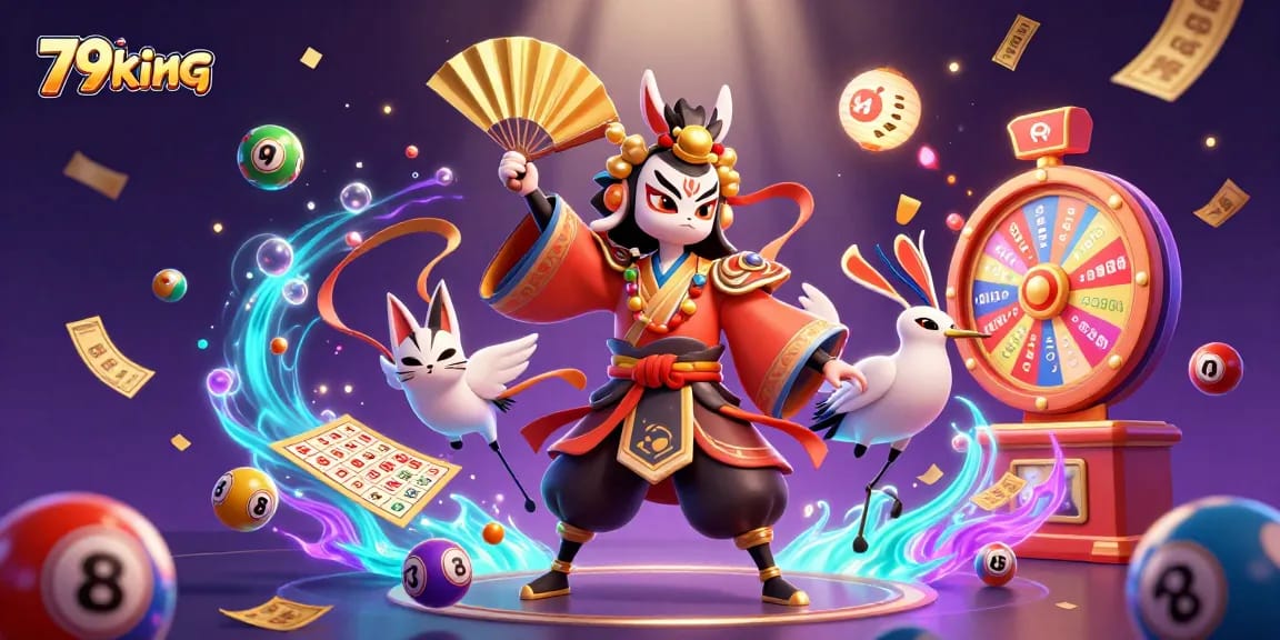 Experience thrilling winnings with 79king's vibrant 3D casino scene filled with dynamic lottery elements.