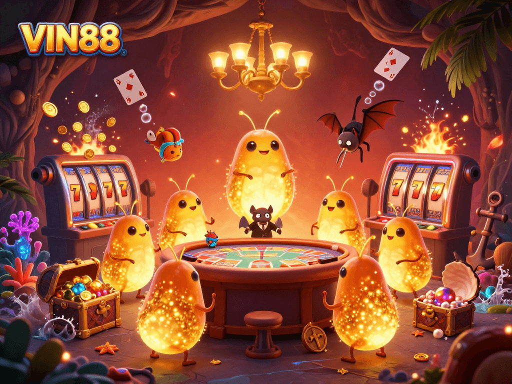 Experience vibrant casino action with VIN88 featuring bioluminescent glowworms and dynamic slot games.
