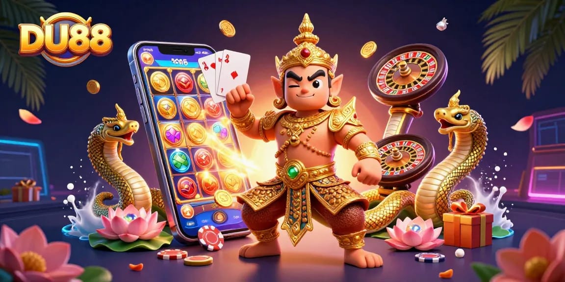 Experience thrilling gaming action with DU88's vibrant slots in a dynamic 3D vision.