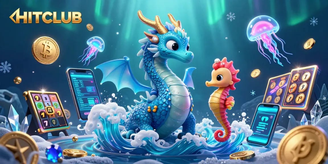 Experience non-stop gaming thrills at HITCLUB with vibrant slot reels and crypto-themed visuals.