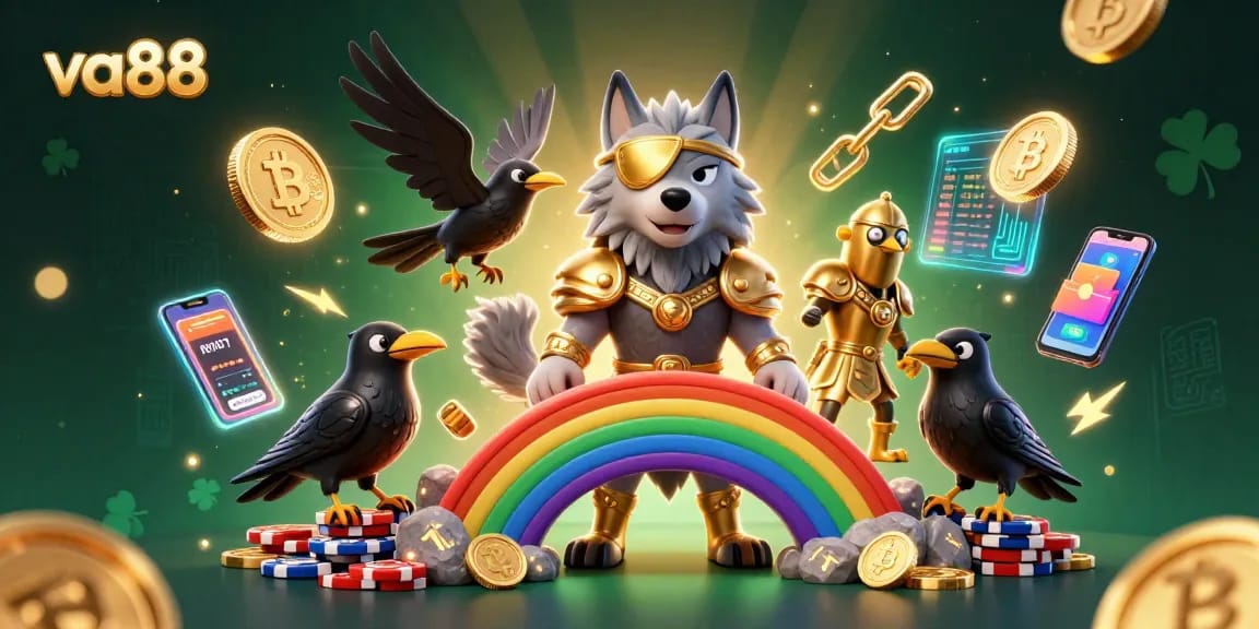 Engage in thrilling gaming at va88 with a Norse-inspired scene featuring Odin and cryptos.