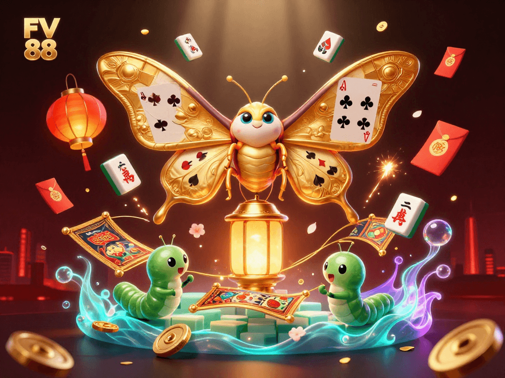 Experience thrilling gameplay at FV 88 with vibrant casino-themed digital illustration.