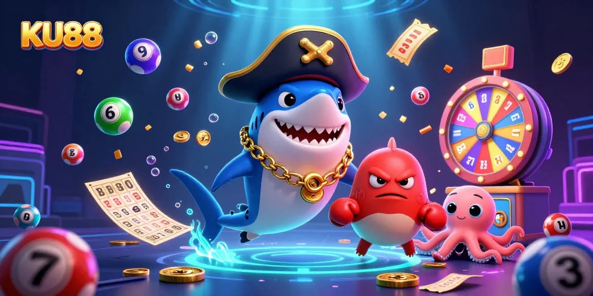 KU88 showcases vibrant characters and gaming elements at an online casino event.