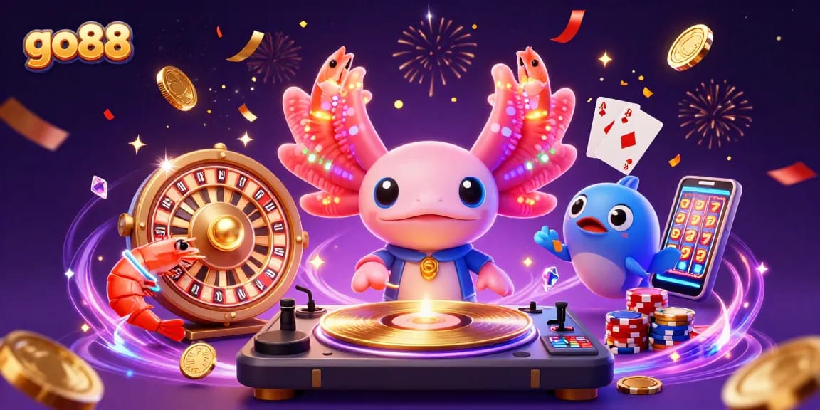 go88 trải nghiệm hấp dẫn với DJ axolotl và các trò chơi casino đầy màu sắc
