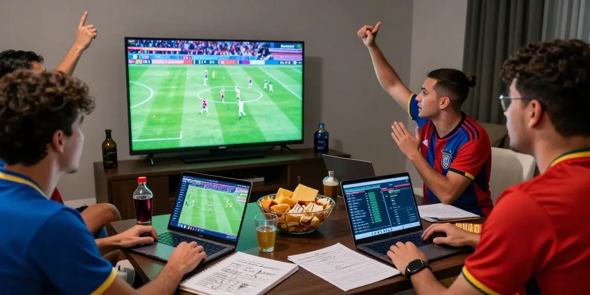 Fans engaged in live football match analysis using Bongdata for real-time stats and odds.