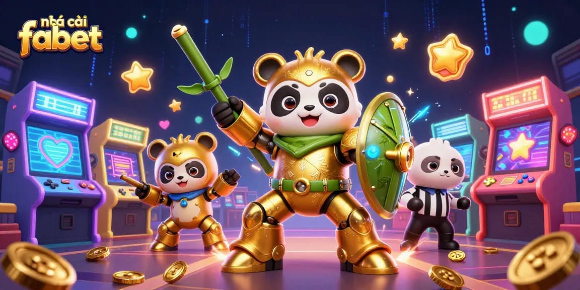 Engage with nhà cái fabet through an action-packed 3D casino illustration of a fighting robot in an arena.