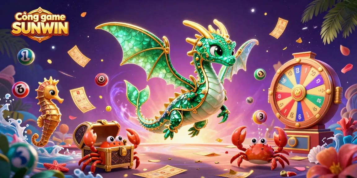 Cổng game SUNWIN showcases a vibrant lottery theme with a dazzling sea dragon and exciting gaming elements.