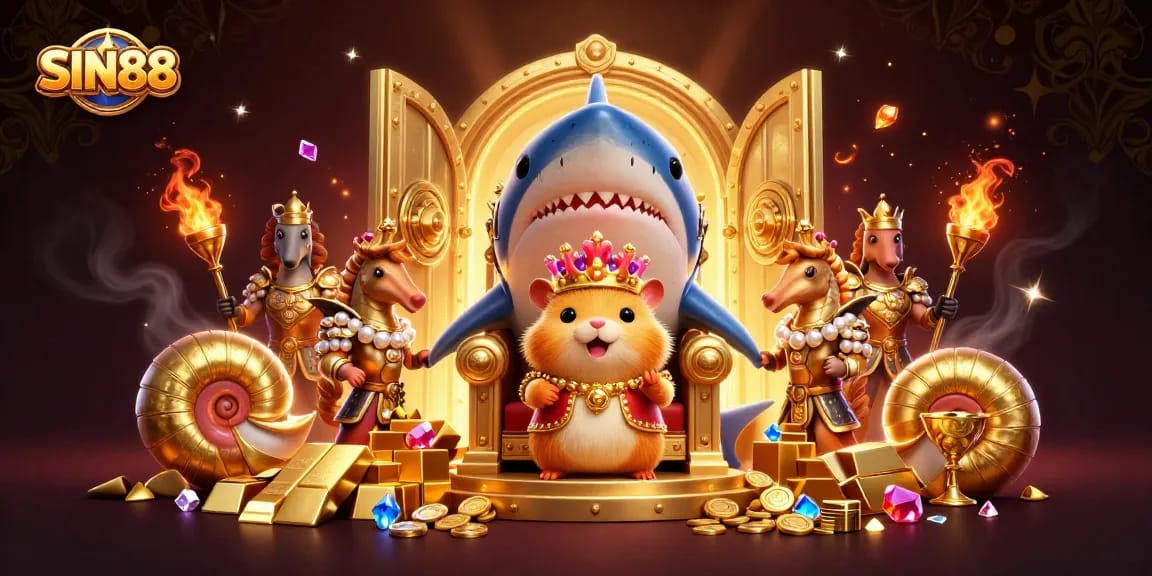 Experience the thrilling betting universe of SIN88 with a vibrant 3D illustration featuring a fantasy hamster king.