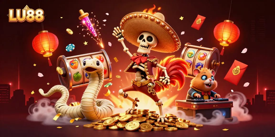 LU88 celebrates the thrill of jackpot wins with vibrant 3D casino characters and elements.