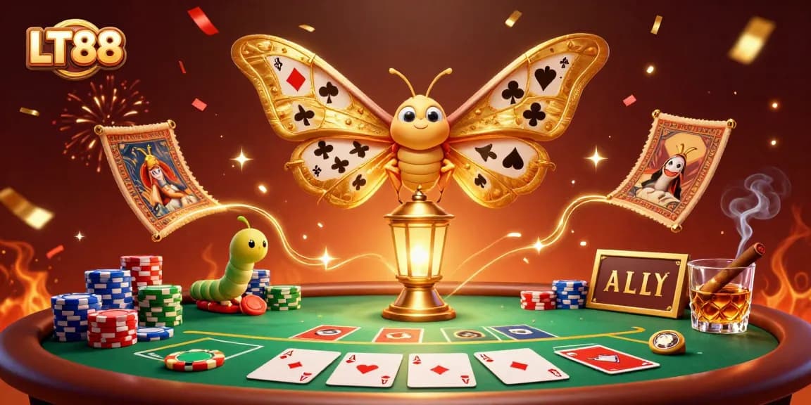 Experience winning strategies at LT88, with vibrant poker chips and cards, and a dynamic casino atmosphere.