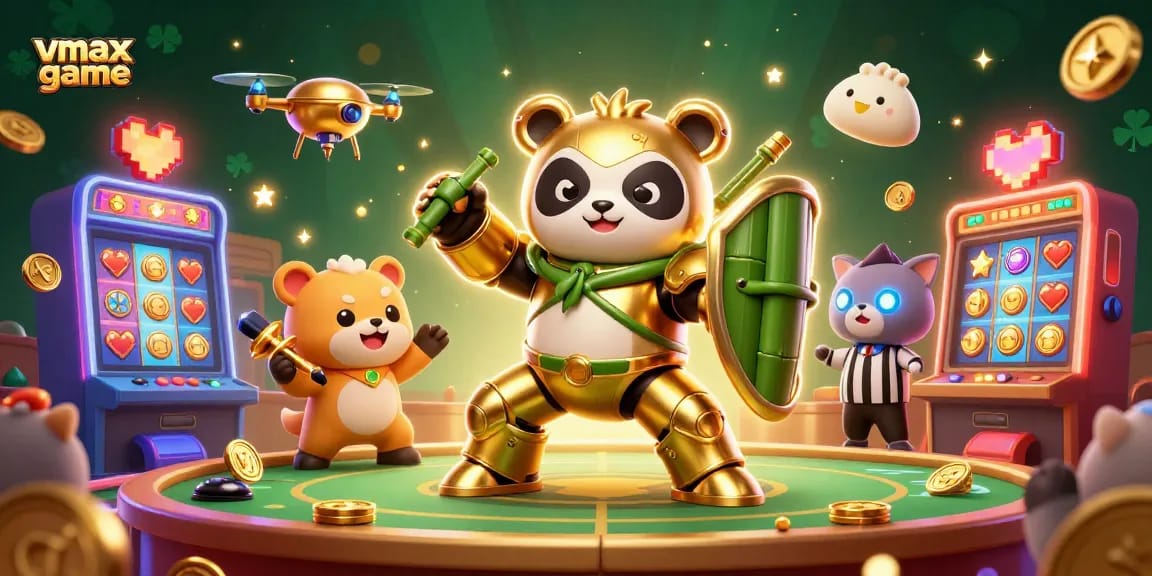 Experience the vibrant action of vmax game with dynamic 3D casino elements and characters in an engaging scene.