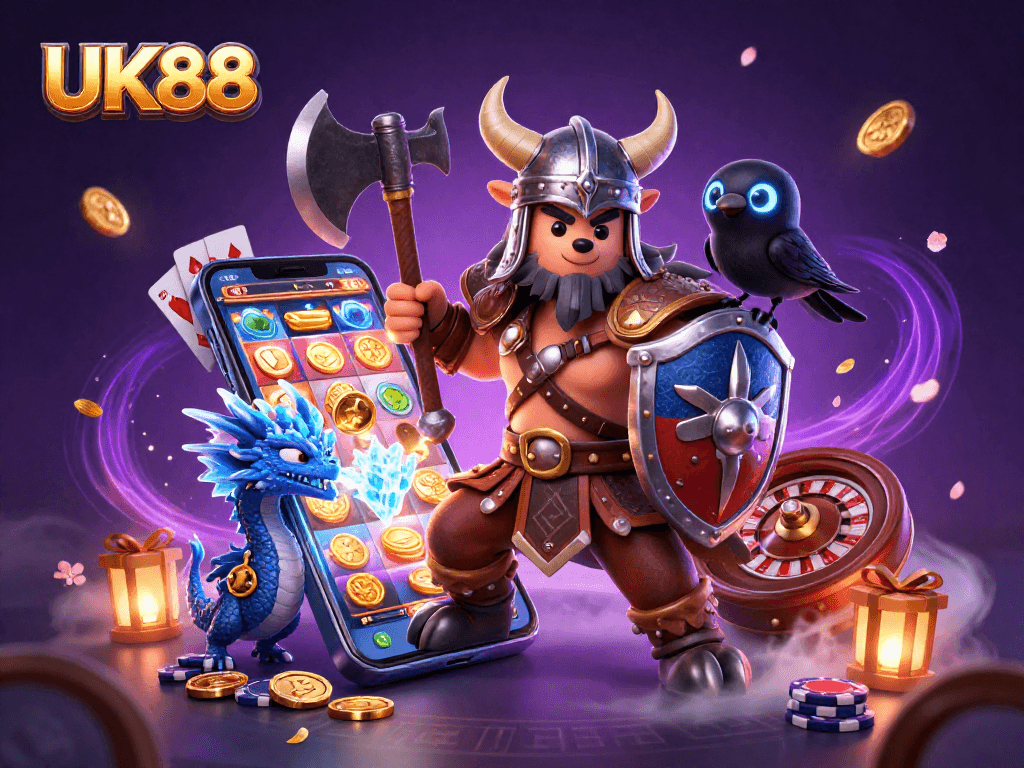 Join the excitement of UK88 with Viking warrior, fierce dragon, and exhilaration of online gaming.