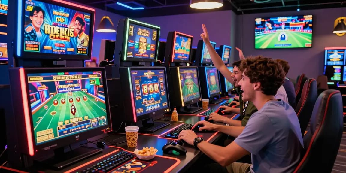 Exciting online gaming experience at nhà cái ok8386 with friends celebrating wins and colorful displays.