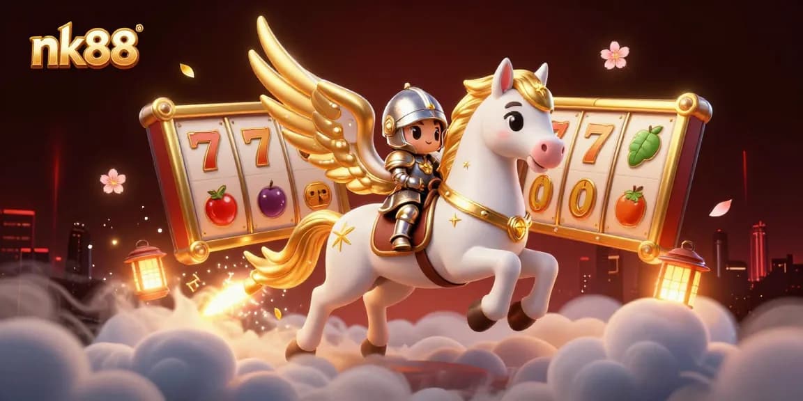 Experience the thrill of nk88 casino with a celestial horse and magical elements in a vibrant scene.