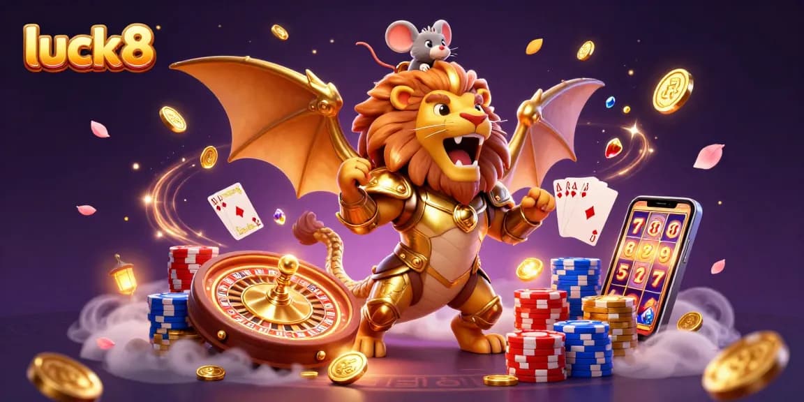Engage in thrilling gameplay with luck8 featuring a golden chimera, dazzling coins, and vibrant games.