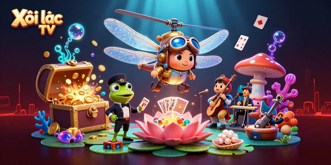 Experience Xôi lạc TV with a lively casino scene brimming with action and vibrant characters.