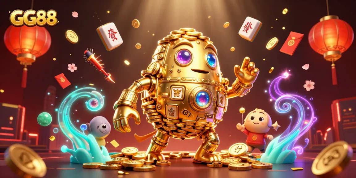 Experience the thrill of GG88 with this dynamic casino-themed illustration showcasing vibrant gaming elements.