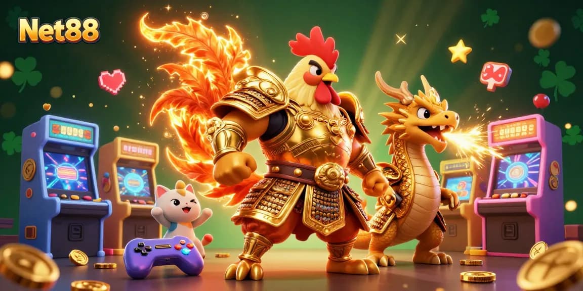 Experience the exciting world of Net88 with our dynamic 3D illustration showcasing vibrant gaming action.