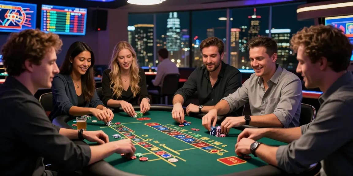 Exciting bl555 online gaming scene with diverse friends enjoying live dealer games.