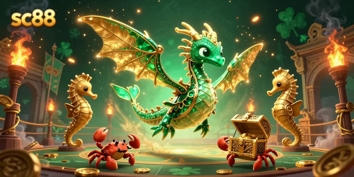 Experience thrilling gameplay at sc88 with the emerald sea dragon amidst golden tokens and dynamic game elements.
