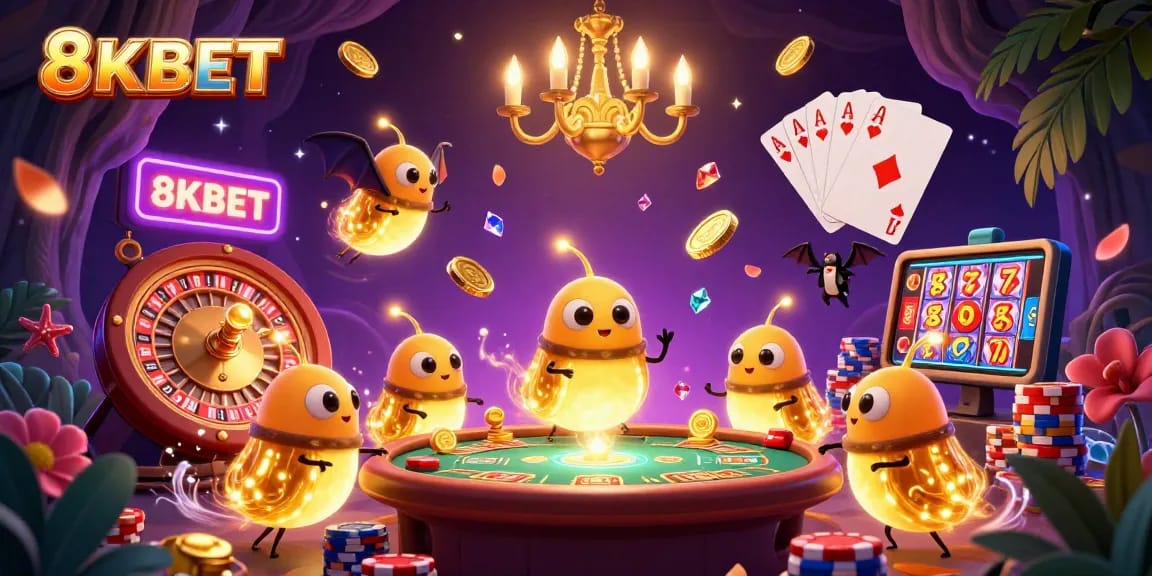 Experience thrilling gameplay at 8KBET with lively casino action featuring animated glowworms.
