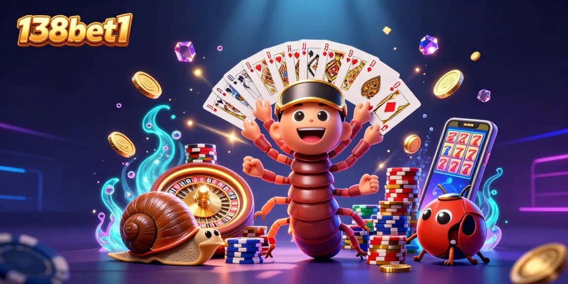 Experience thrilling gaming action with 138bet1, featuring a lively millipede dealer and colorful casino elements.