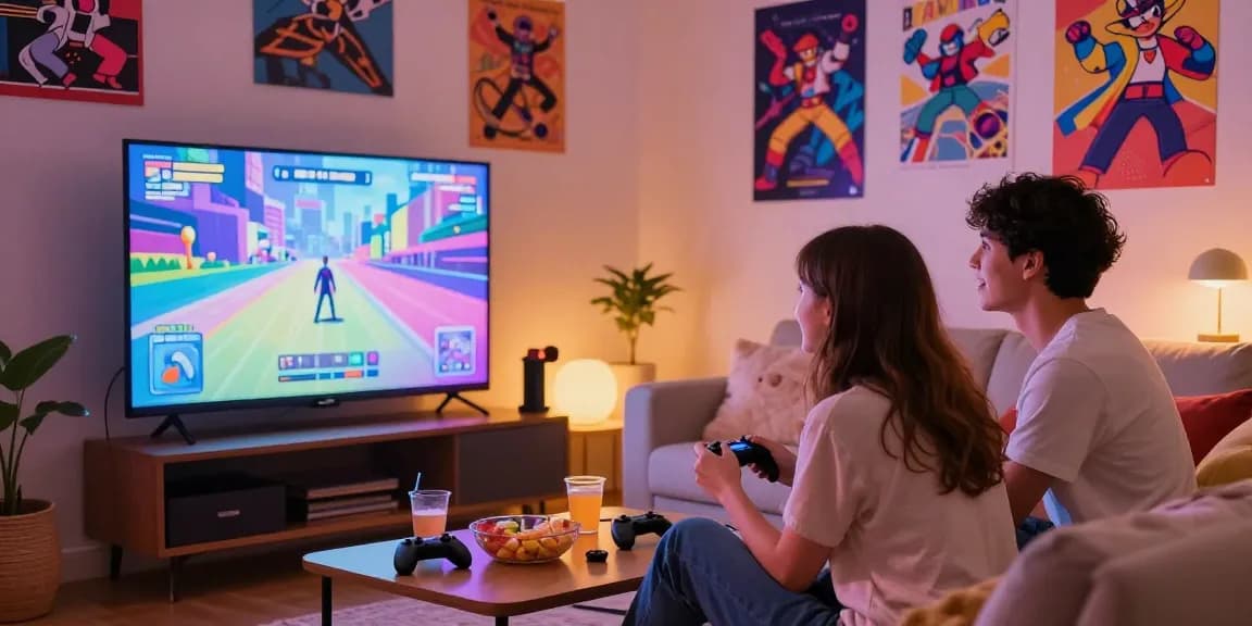 Engaging adults playing hentaigames together in a cozy gaming environment.