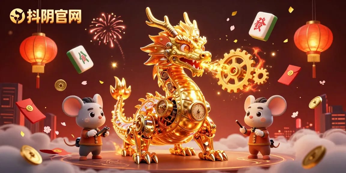 Engaging with 抖阴官网 for thrilling casino experiences, featuring a golden dragon amidst vibrant gaming elements.