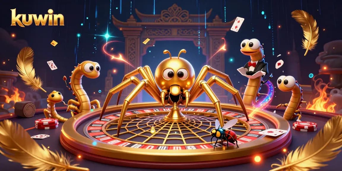 Kuwin's golden spider and centipede croupier create a thrilling online casino atmosphere.